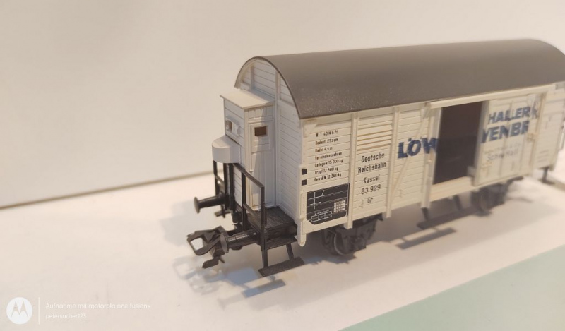Märklin H0 AC 4678 ged. Güterwagen m. Brmshs "Haller Löwenbräu" / NEM / DRG