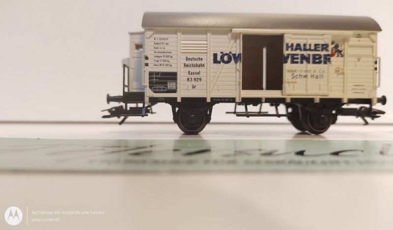 Märklin H0 AC 4678 ged. Güterwagen m. Brmshs "Haller Löwenbräu" / NEM / DRG
