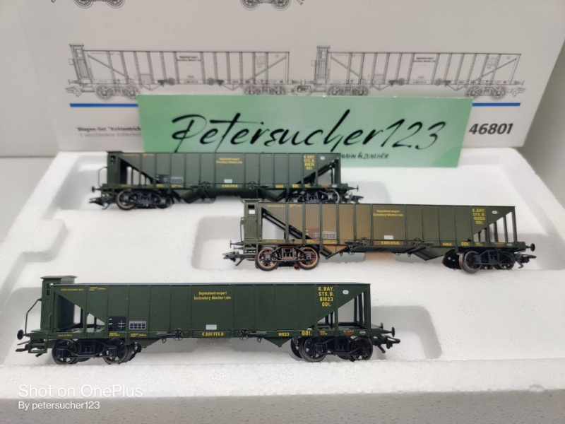 Märklin H0 AC 46801 Wagen-Set "Kohlentrichterwagen" / NEM / K.Bay.Sts.B. / OVP weiß