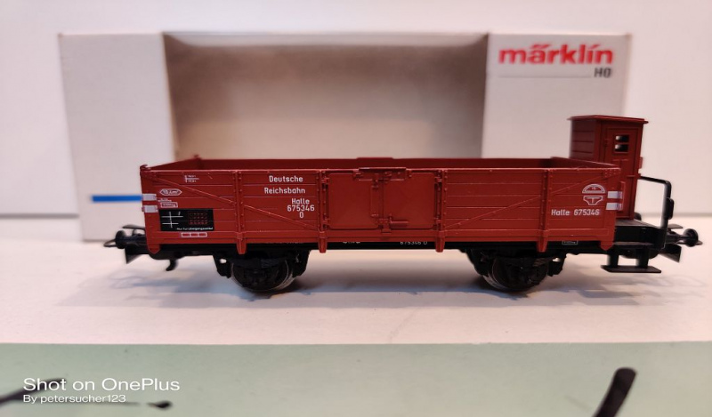 Märklin H0 AC 4696 offener Güterwagen m Brmshs / O / DRG / EVP weiß