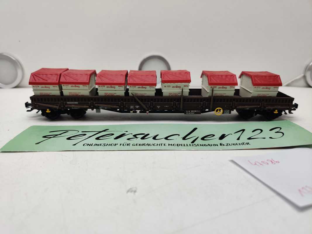 Märklin H0 AC 47086 vierachsigen Niederbordwagen der Bauart Rens 2 mit umklappbaren Rungen