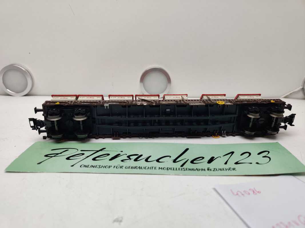 Märklin H0 AC 47086 vierachsigen Niederbordwagen der Bauart Rens 2 mit umklappbaren Rungen