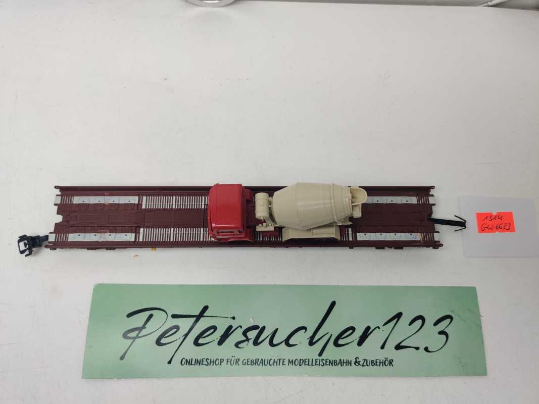 Märklin H0 AC 4740 Niederflurwagen "Rollende Landstr." / Saadkms 690 / DB / LKW - Betonmischer