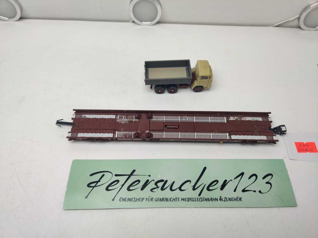 Märklin H0 AC 4740 Niederflurwagen "Rollende Landstr." / Saadkms 690 / DB / Kipper - LKW