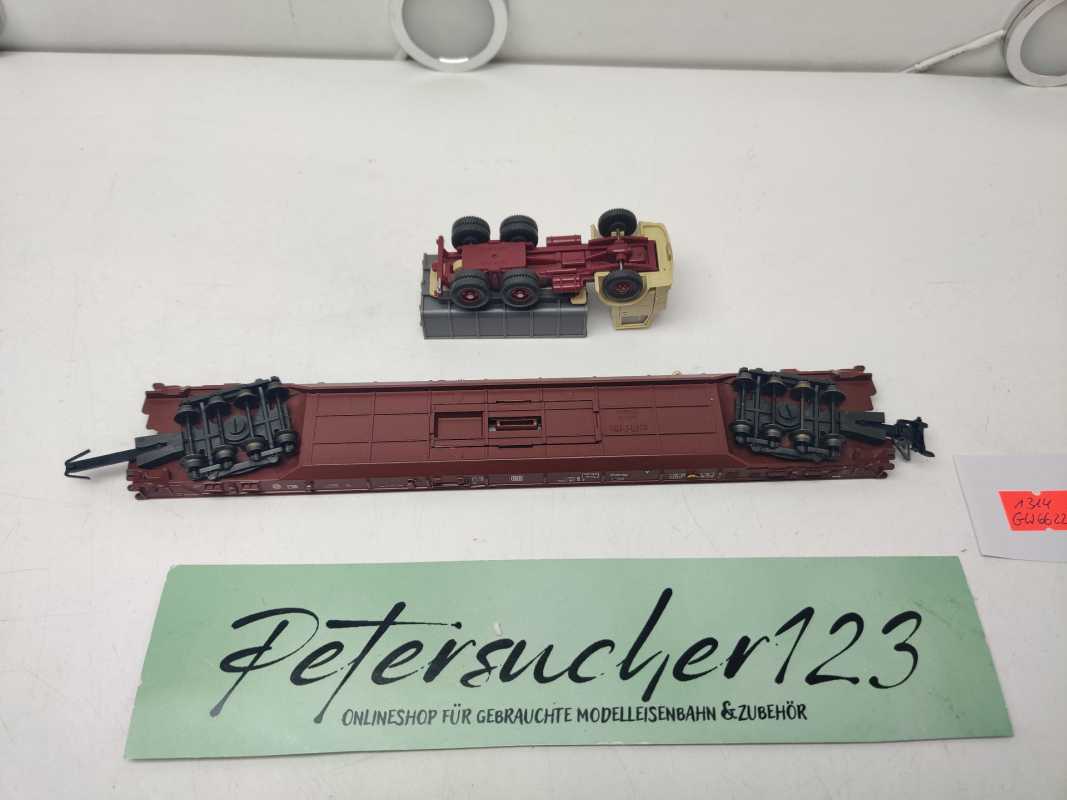 Märklin H0 AC 4740 Niederflurwagen "Rollende Landstr." / Saadkms 690 / DB / Kipper - LKW
