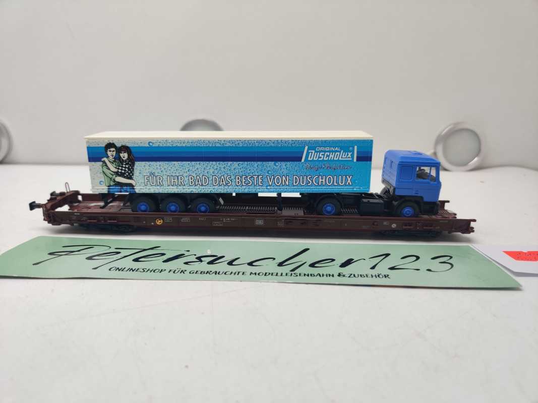 Märklin H0 AC 4740 Niederflurwagen "Rollende Landstr." / Saadkms 690 / DB / LKW