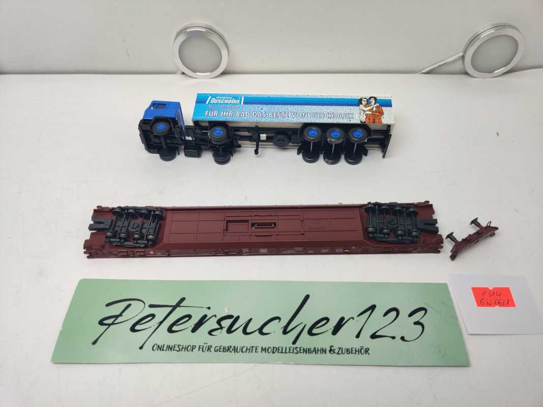 Märklin H0 AC 4740 Niederflurwagen "Rollende Landstr." / Saadkms 690 / DB / LKW