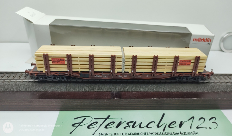 Märklin H0 AC 47714 Rungenwagen mit Holzladung  DB Weiße OVP