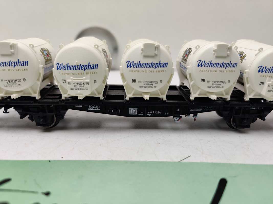 Märklin H0 AC 48535 / zweiachsiger Behälter-Tragwagen der Bauart Lbgjs 598 / Weinstephan / DB
