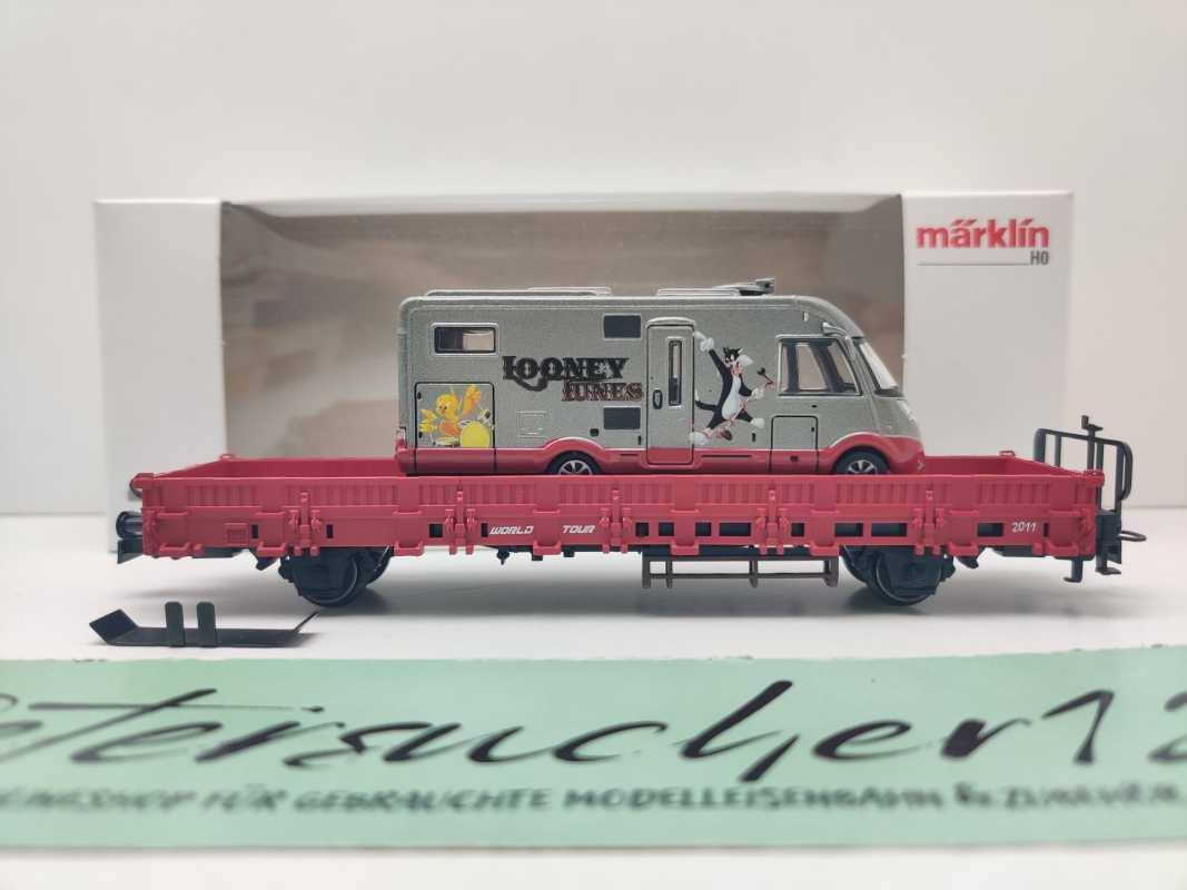 Märklin H0 AC 48611 1.FCM JW'11 "Looney Tunes" Niederbordwg + Wohnmobil / OVP weiß