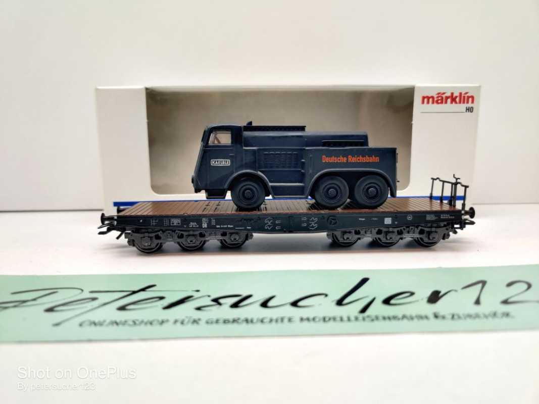 Märklin H0 AC 4866 Schwerlast-Flachwg + Kaelble Fahrzeug / NEM / DRG / OVP weiß