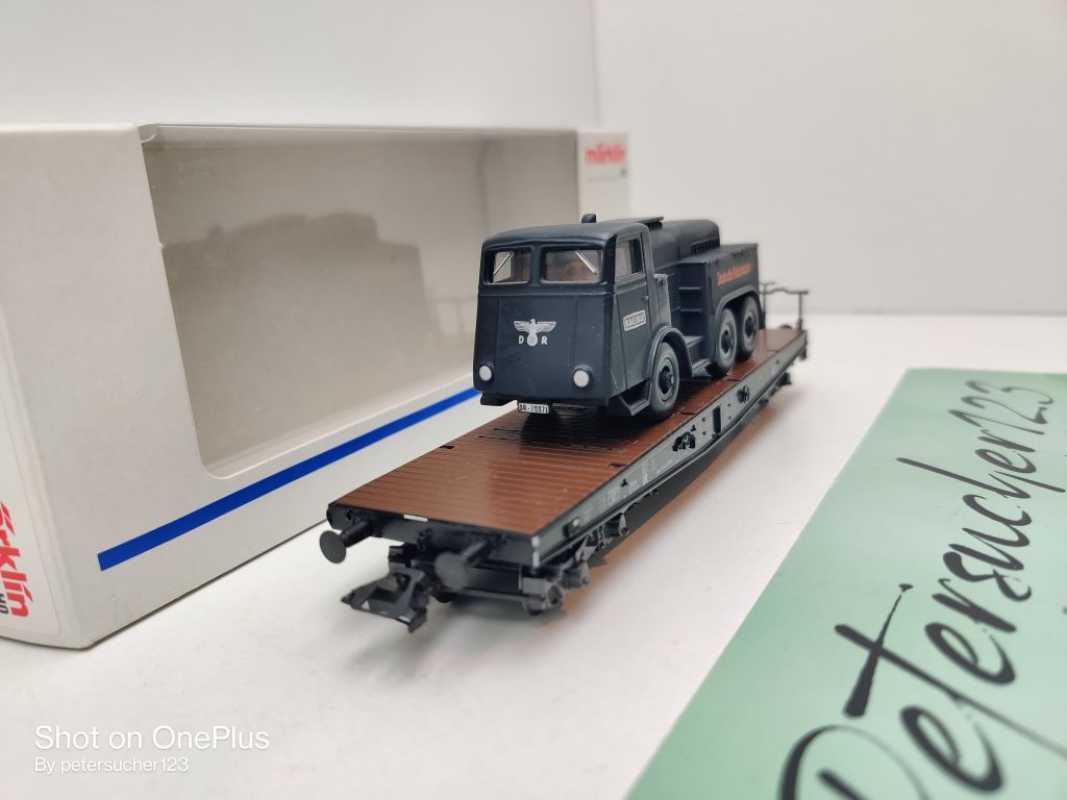 Märklin H0 AC 4866 Schwerlast-Flachwg + Kaelble Fahrzeug / NEM / DRG / OVP weiß