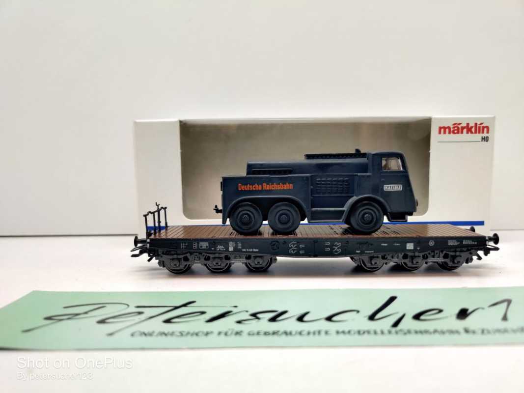 Märklin H0 AC 4866 Schwerlast-Flachwg + Kaelble Fahrzeug / NEM / DRG / OVP weiß