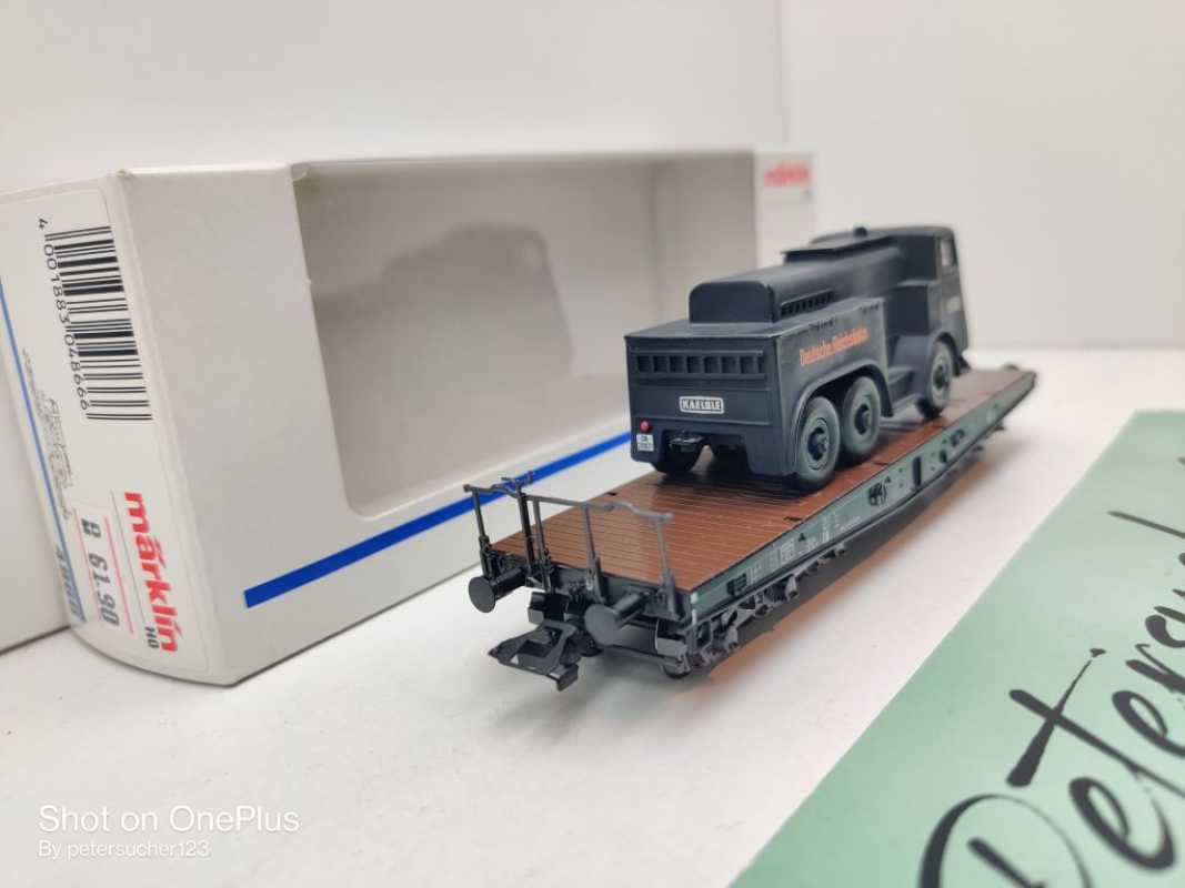 Märklin H0 AC 4866 Schwerlast-Flachwg + Kaelble Fahrzeug / NEM / DRG / OVP weiß