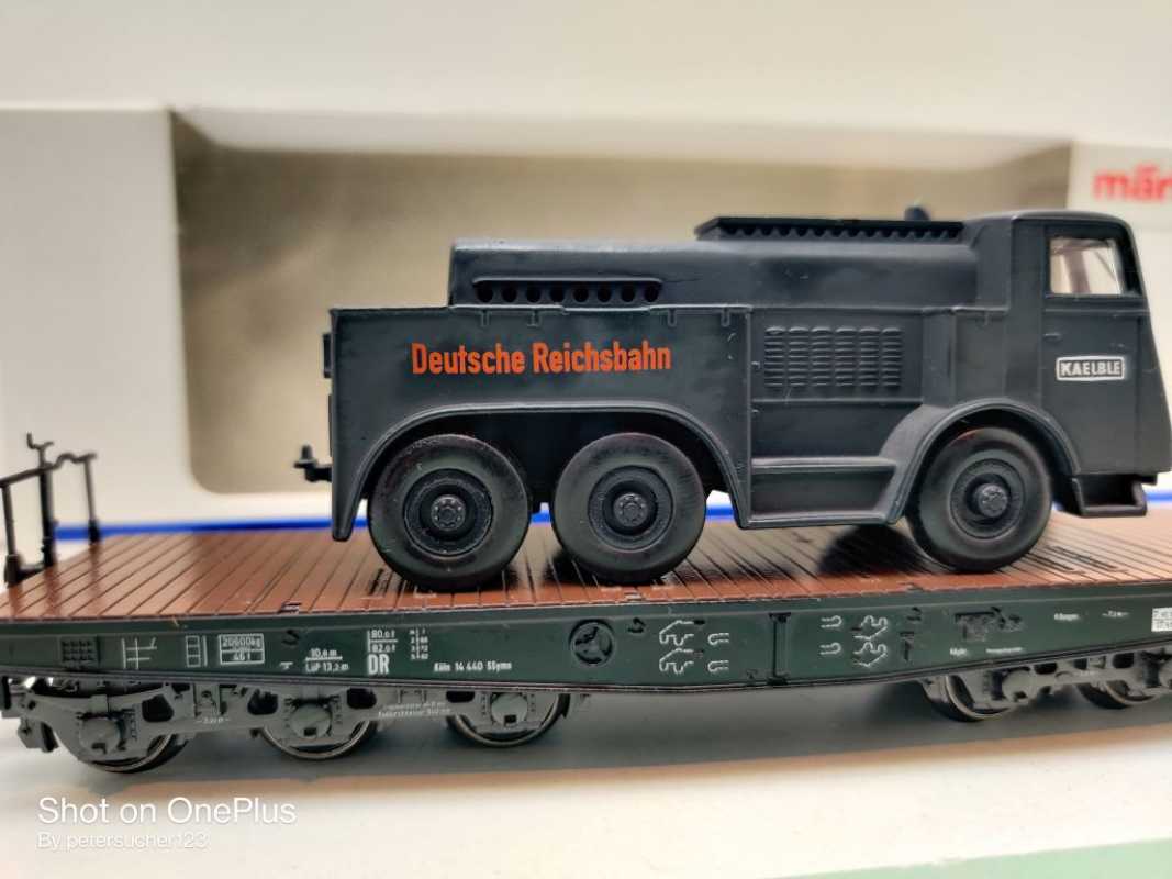 Märklin H0 AC 4866 Schwerlast-Flachwg + Kaelble Fahrzeug / NEM / DRG / OVP weiß