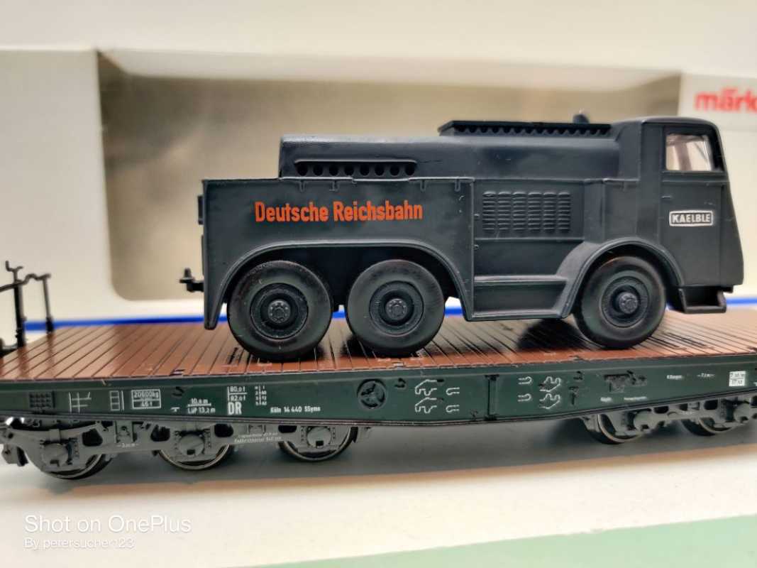 Märklin H0 AC 4866 Schwerlast-Flachwg + Kaelble Fahrzeug / NEM / DRG / OVP weiß