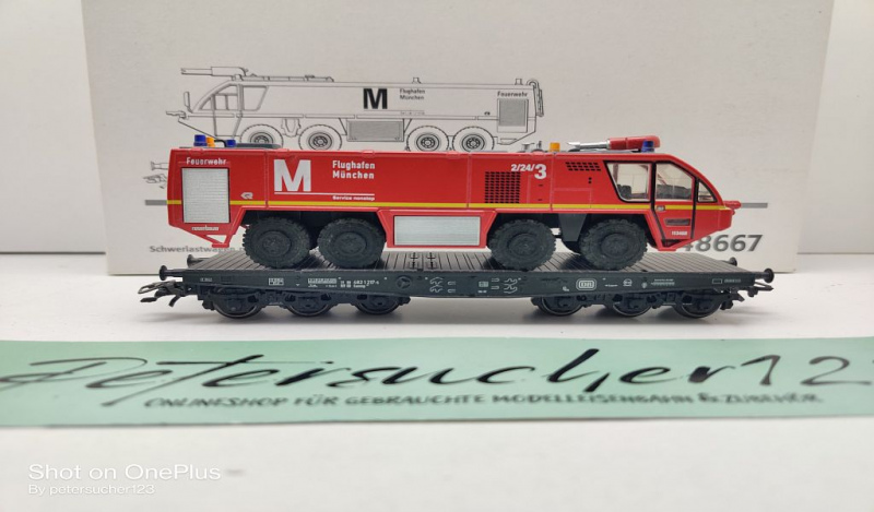 Märklin H0 AC 48667 Schwerlastwagen mit Flugfeldfeuerwehr / NEM / DB / OVP weiß