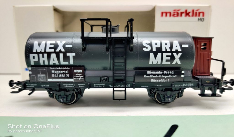 Märklin H0 AC 4871 Kesselwagen m Brmsrhs  "MEX-PHALT" / Z / NEM / PRIVAT/DRG / OVP weiß