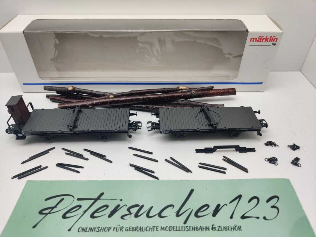 Märklin H0 AC 48840 Drehschemel-Wagenpaar mit Holz / NEM / DRG / OVP weiß