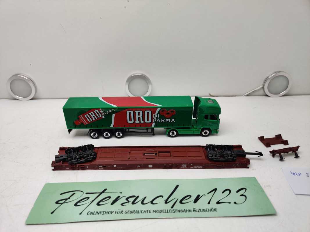 Märklin H0 AC 498 3 182-4 / rollende Landstraße / LKW ORO / NEM / DB