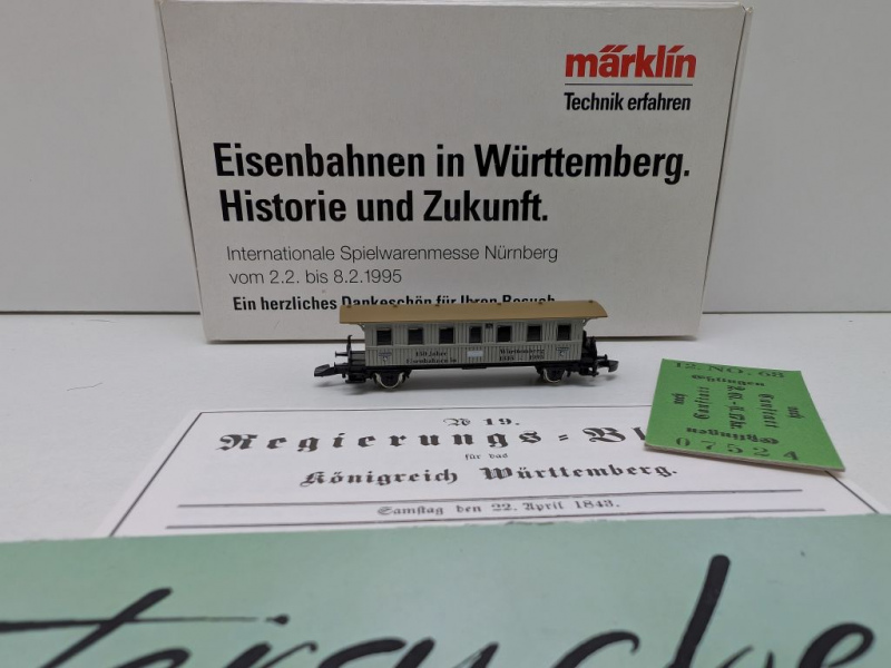 Märklin Z DC 8700.1995.01 Personenwagen "150 J Eisenb. Württ." / Messe NBG '95 / OVP