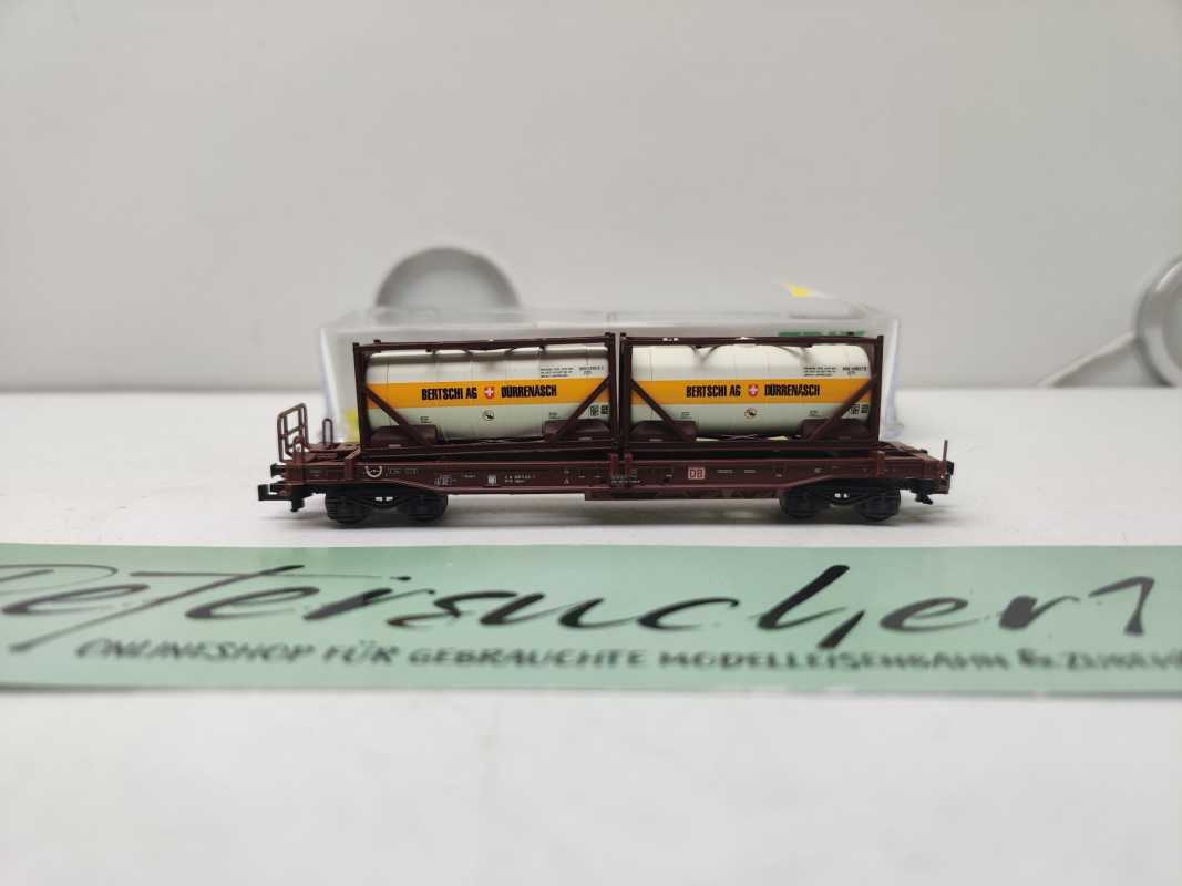 Mini Trix N DC 15257-1 / 4-achsigen Einheitstaschenwagen / Sdgkms 707 / DB AG / „BERTSCHI AG“ / OVP