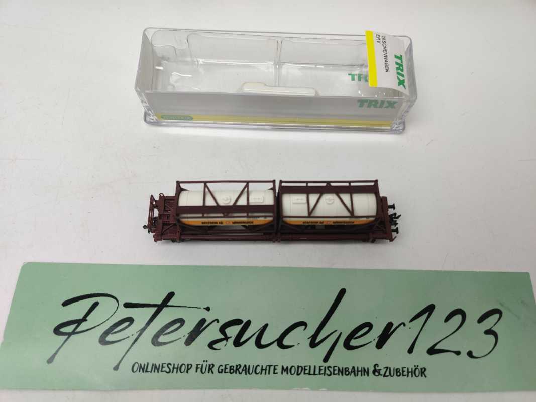 Mini Trix N DC 15257-1 / 4-achsigen Einheitstaschenwagen / Sdgkms 707 / DB AG / „BERTSCHI AG“ / OVP