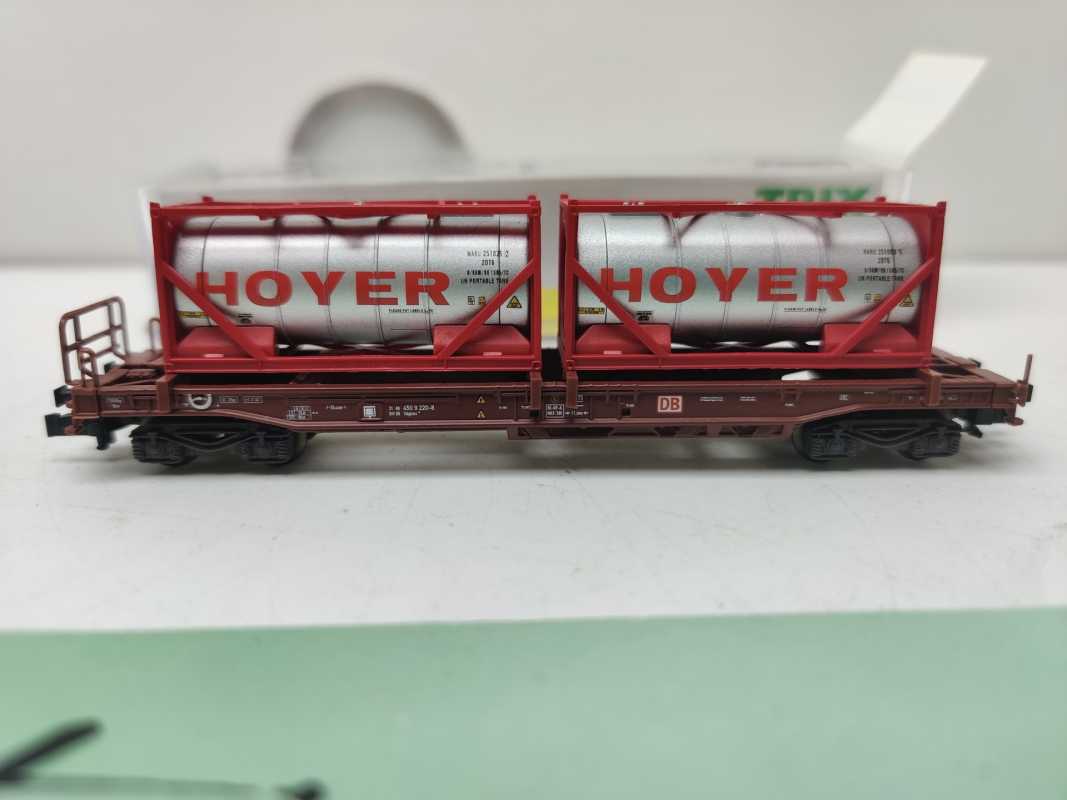 Mini Trix N DC 15257-2 / Einheitstaschenwagen / Sdgkms 707 / DB AG / Tankcontainern „HOYER“ / OVP