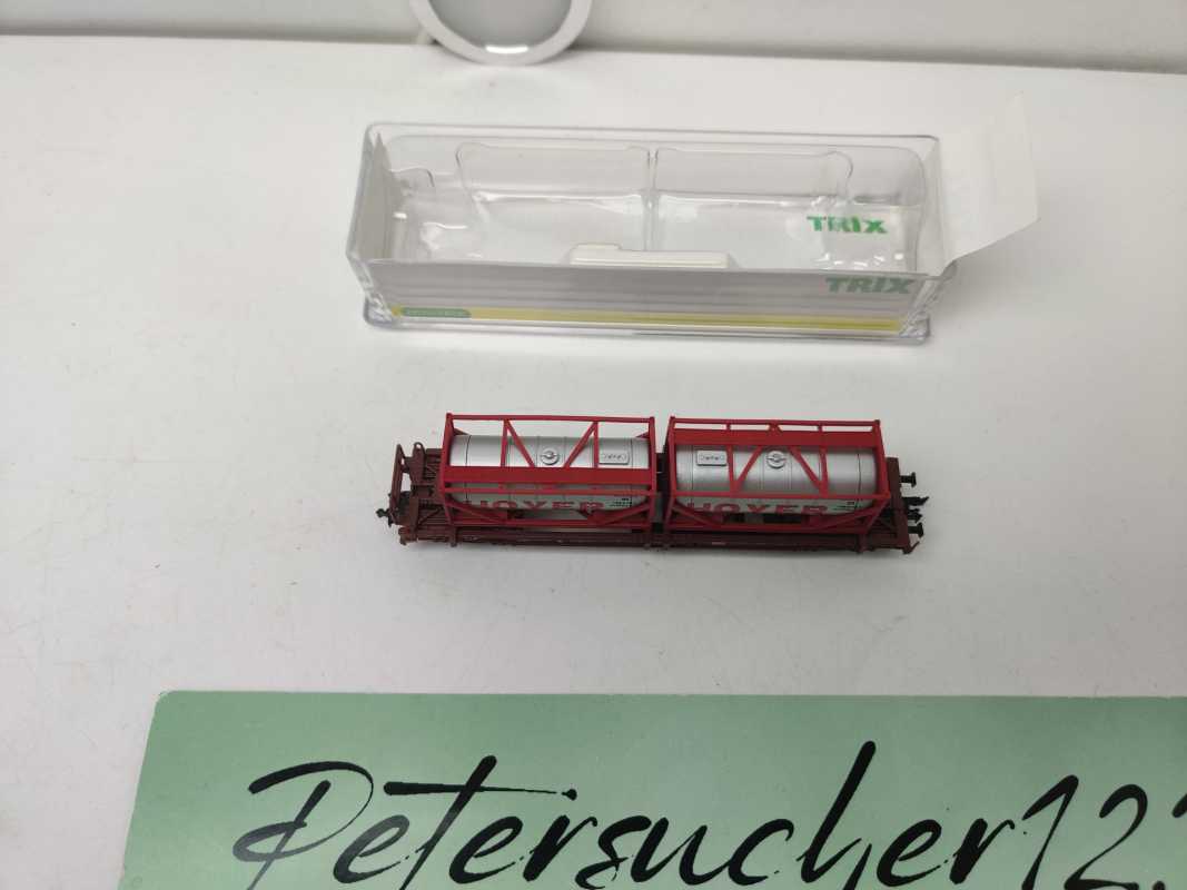 Mini Trix N DC 15257-2 / Einheitstaschenwagen / Sdgkms 707 / DB AG / Tankcontainern „HOYER“ / OVP