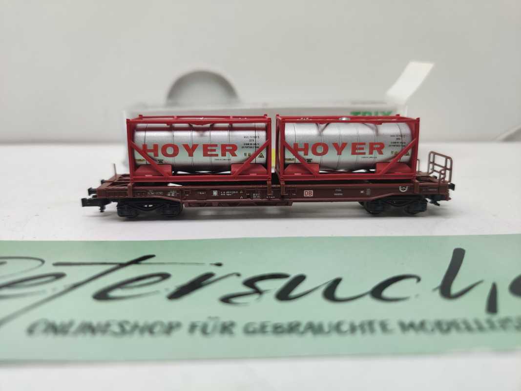Mini Trix N DC 15257-2 / Einheitstaschenwagen / Sdgkms 707 / DB AG / Tankcontainern „HOYER“ / OVP