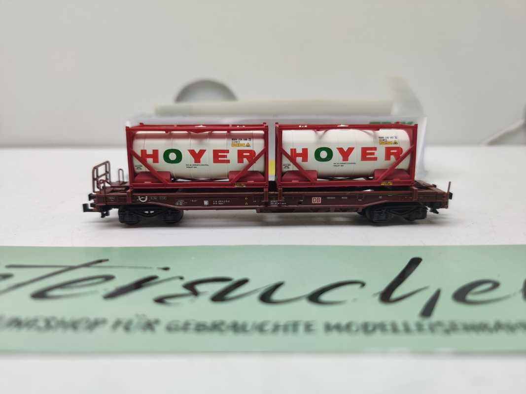 Mini Trix N DC 15257-2 / Einheitstaschenwagen / Sdgkms 707 / DB AG / Tankcontainern „HOYER“ / OVP