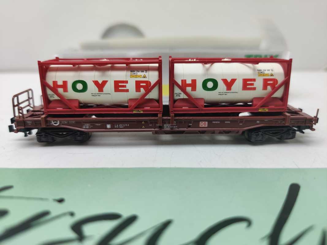 Mini Trix N DC 15257-10 / Einheitstaschenwagen / Sdgkms 707 / DB AG / Tankcontainern „HOYER“ / OVP