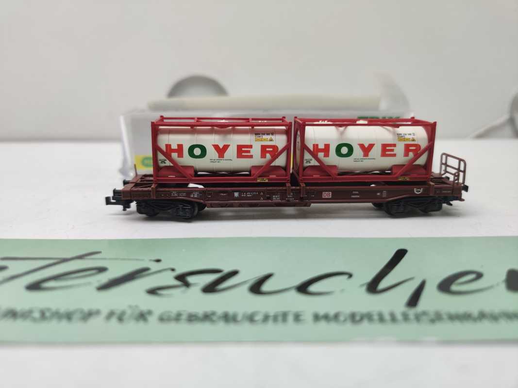 Mini Trix N DC 15257-10 / Einheitstaschenwagen / Sdgkms 707 / DB AG / Tankcontainern „HOYER“ / OVP
