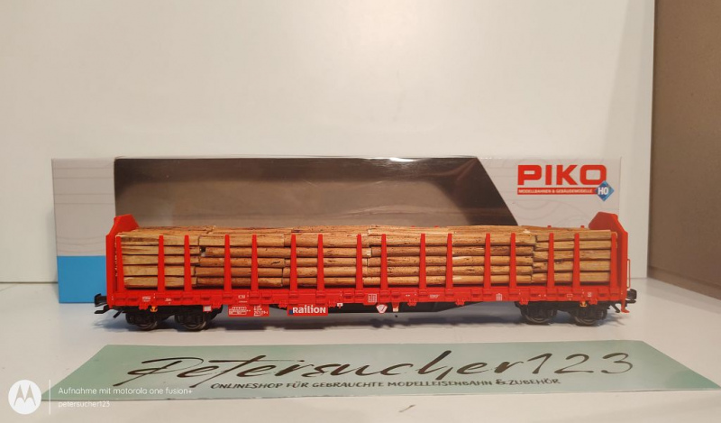 Piko H0 AC 72196 Langholzwagen mit Echtholzladung / Railion / K / DB / OVP