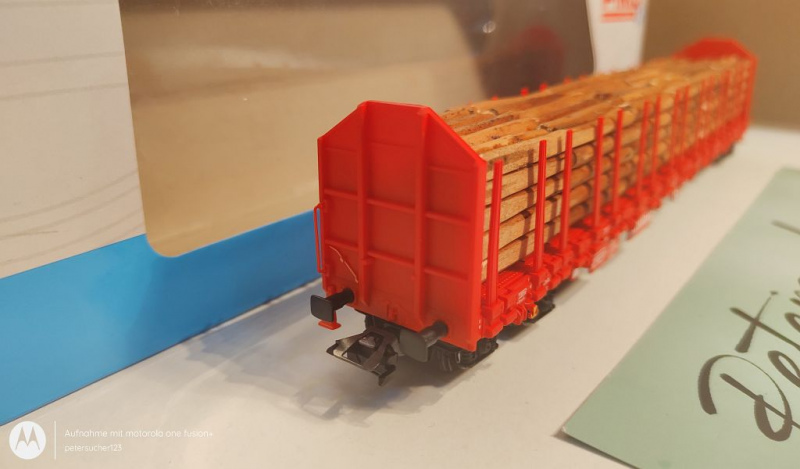 Piko H0 AC 72196 Langholzwagen mit Echtholzladung / Railion / K / DB / OVP