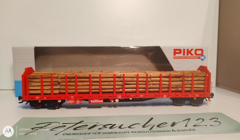 Piko H0 AC 72196 Langholzwagen mit Echtholzladung / Railion / K / DB / OVP