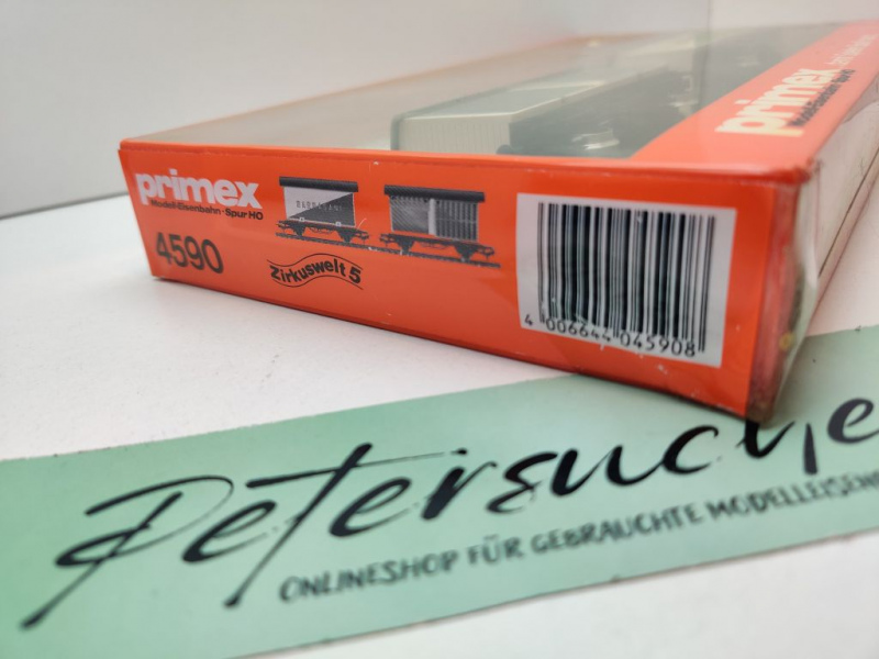 Primex H0 AC 4590 Zirkuswelt 5 "Sarrasani" 2x ged Güterwagen / OVP ungeöffnet