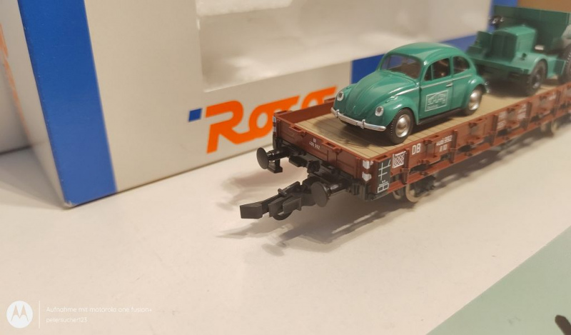 Roco H0 AC 44795 Rungenwagen mit Ladung / Käfer und Muldenkipper / K / DB / OVP