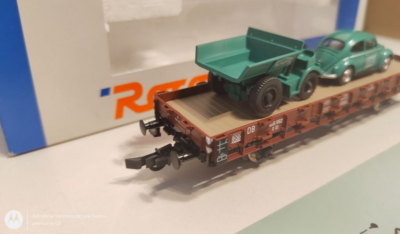 Roco H0 AC 44795 Rungenwagen mit Ladung / Käfer und Muldenkipper / K / DB / OVP