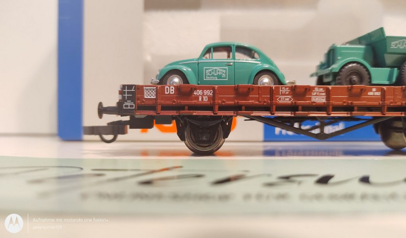 Roco H0 AC 44795 Rungenwagen mit Ladung / Käfer und Muldenkipper / K / DB / OVP