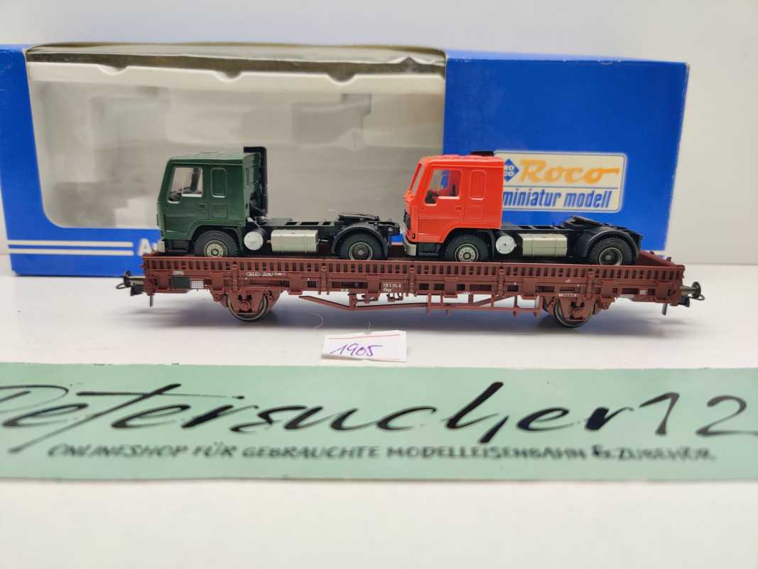 Roco H0 DC 1905 Rungenwagen Kbs442 "2 LKW-Zugmaschinen" / NEM / DB / OVP
