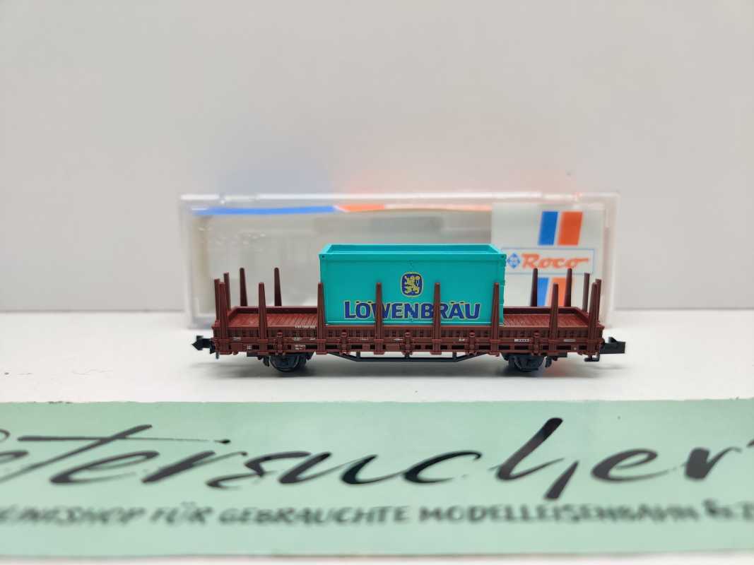 Roco N DC 25913 Rungenwagen mit Container "Löwenbräu" Kbs442 / DB / OVP