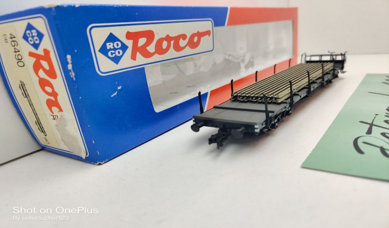 Roco H0 DC 46490 Flachwagen mit Ladung Schienenprofile / Ss 15 / DB / OVP