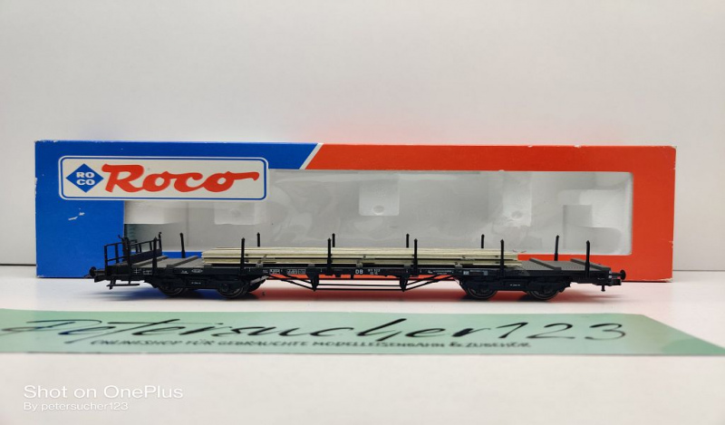 Roco H0 DC 46490 Flachwagen mit Ladung Schienenprofile / Ss 15 / DB / OVP