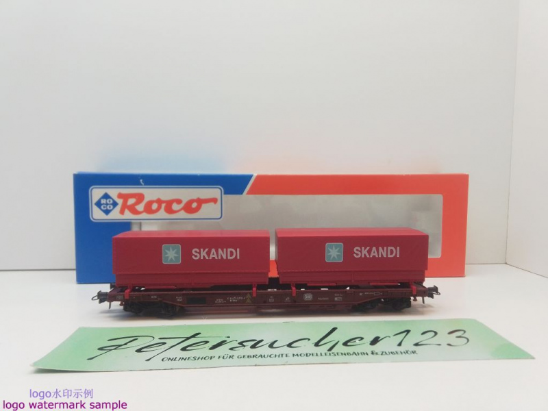 Roco H0 DC 47013 Einheitstaschenwagen + Container "SKANDI" / Sdkms707 / NEM / DB / OVP