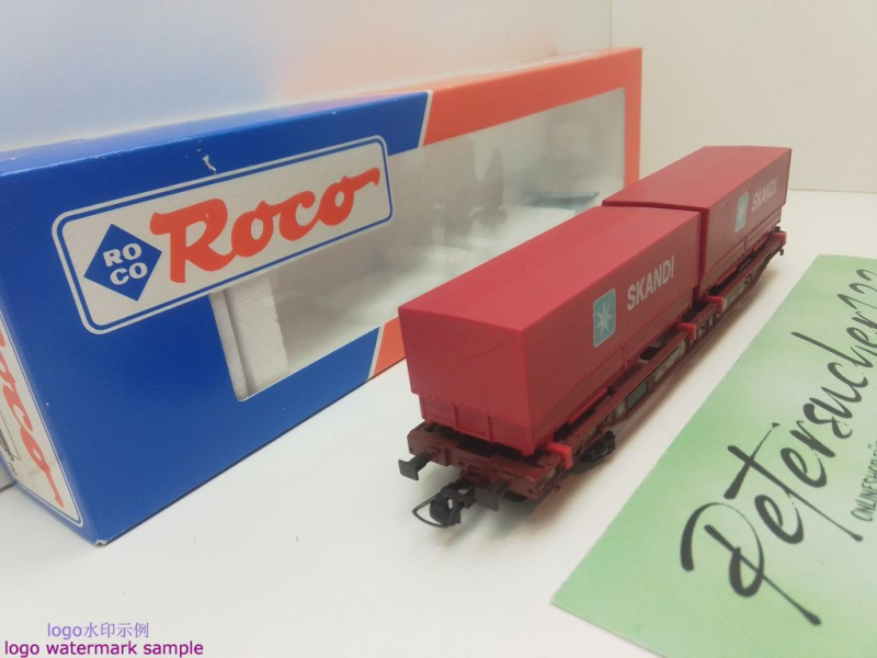 Roco H0 DC 47013 Einheitstaschenwagen + Container "SKANDI" / Sdkms707 / NEM / DB / OVP