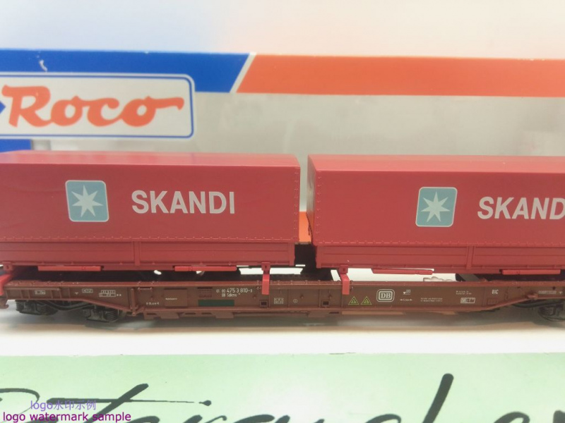 Roco H0 DC 47013 Einheitstaschenwagen + Container "SKANDI" / Sdkms707 / NEM / DB / OVP