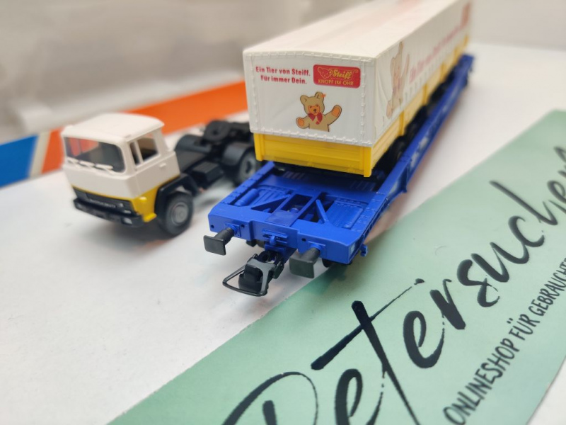 Roco H0 DC 48013 Taschenwagen „Steiff" + Zugmaschine / Sdkms707 / NEM / DB / OVP