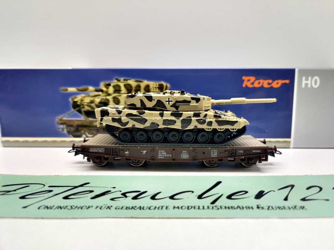 Roco H0 DC 67476 Schwerlastwagen Smm Leopard 2A4 " Leopradine" / NEM / ÖBB / OVP