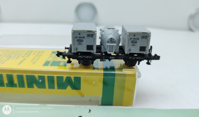 Mini Trix  N DC 3539-1 Behältertragwagen Runde + Eckige Behälter DB OVP